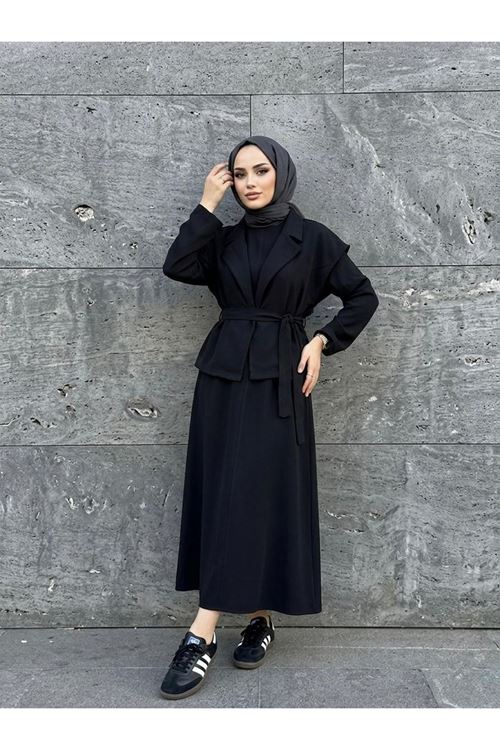 Yelekli İkili Elbise-Siyah