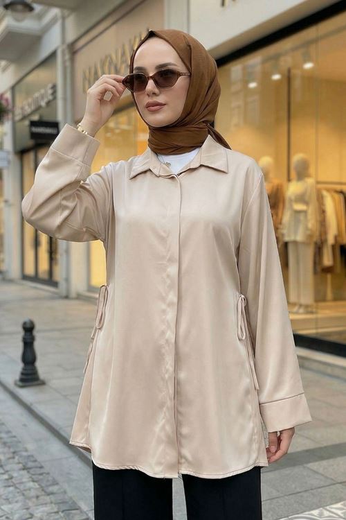 Yan Bağlamalı Saten Tunik-Taş