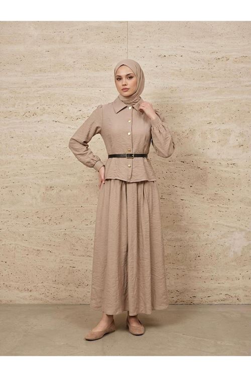 Ön Arka Pensli Kemer Detay Etekli Takım-Vizon