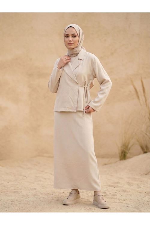 Ceketli İkili Elbise-Taş