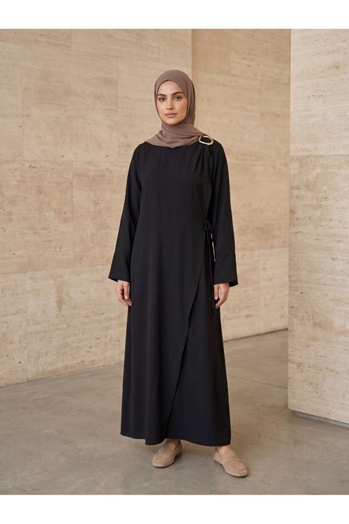 Omuz Pİle Toka DetayTensel  Elbise-Siyah