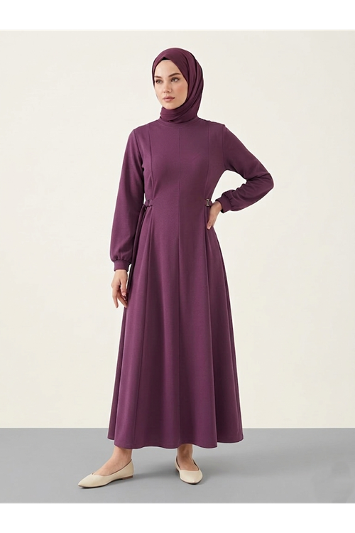 Kuşak Toka Detay Elbise-Gül Kurusu