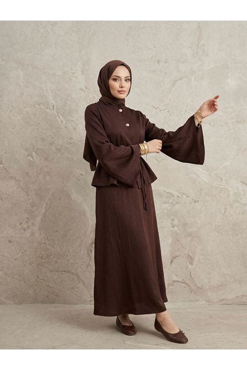 Aksesuar Detay Etekli Takım-Kahve