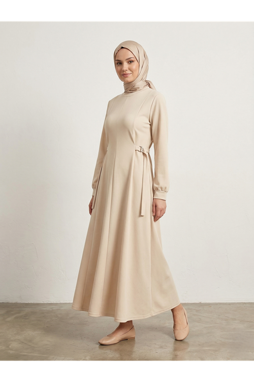 Kuşak Toka Detay Elbise-Taş