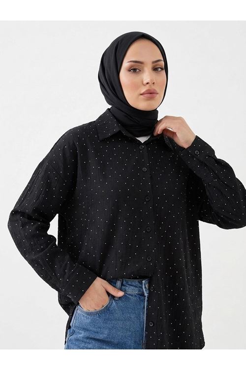Taş Detay Tunik-Siyah