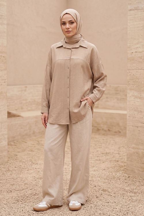 Kadın Vizon Tesettür Tunik Gömlek Düğmeli Rahat Kalıp Yazlık Kadın Trend Şık Tesettür Tunik