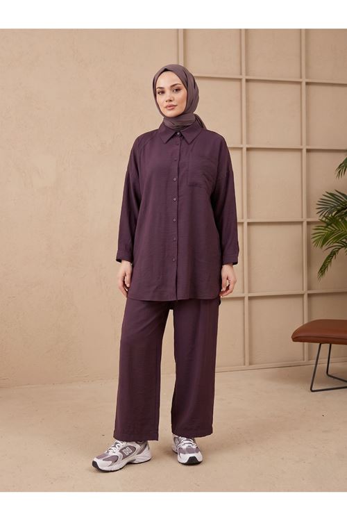 Cep Detay Pantolonlu Takım-Bordo