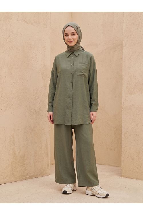 Cep Detay Pantolonlu Takım-Haki