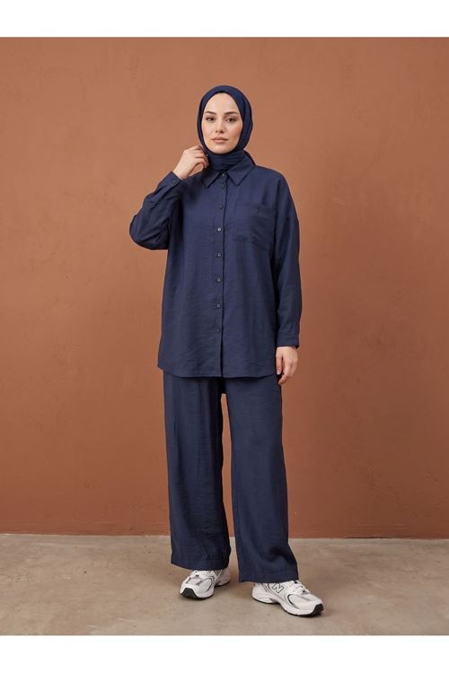 Cep Detay Pantolonlu Takım-Lacivert