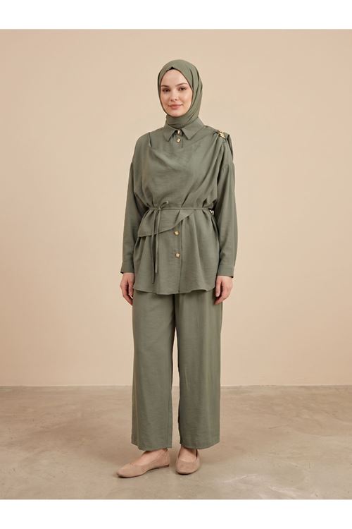 Omuz Toka Detay Aller Pantolonlu Takım-Haki