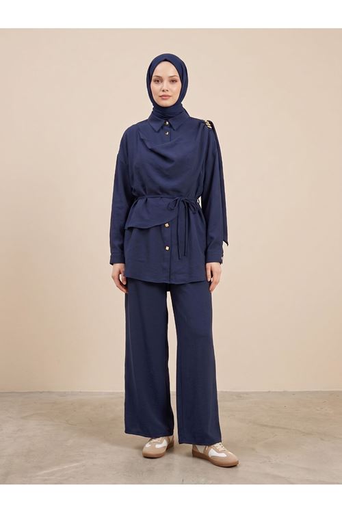 Omuz Toka Detay Aller Pantolonlu Takım-Lacivert