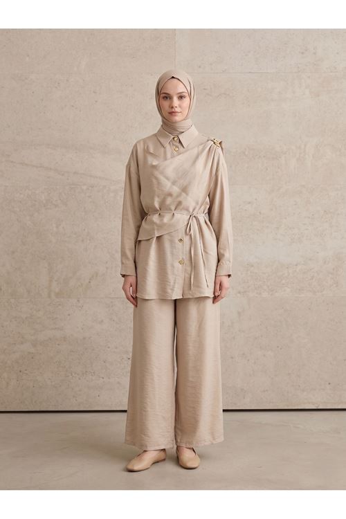 Omuz Toka Detay Aller Pantolonlu Takım-Taş