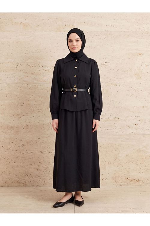 Ön Pensli Etekli Takım-Siyah