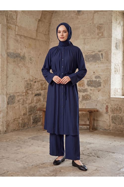 Hakim Yaka Uzun Pantolonlu Takım-Lacivert