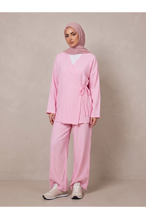 Yan Bağlamalı Çilek Takım-Pembe