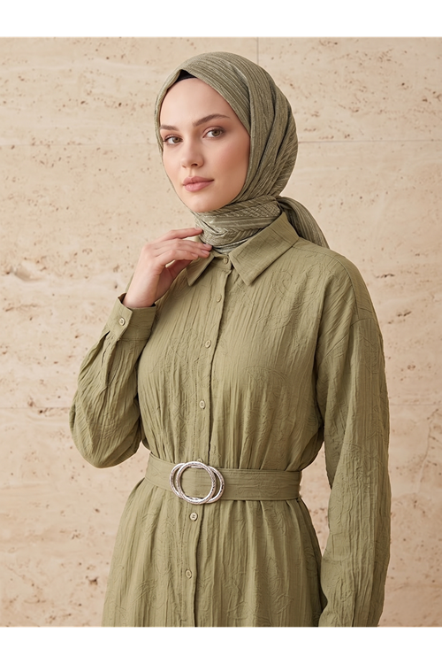 Yakalı Patlı Elbise-Haki
