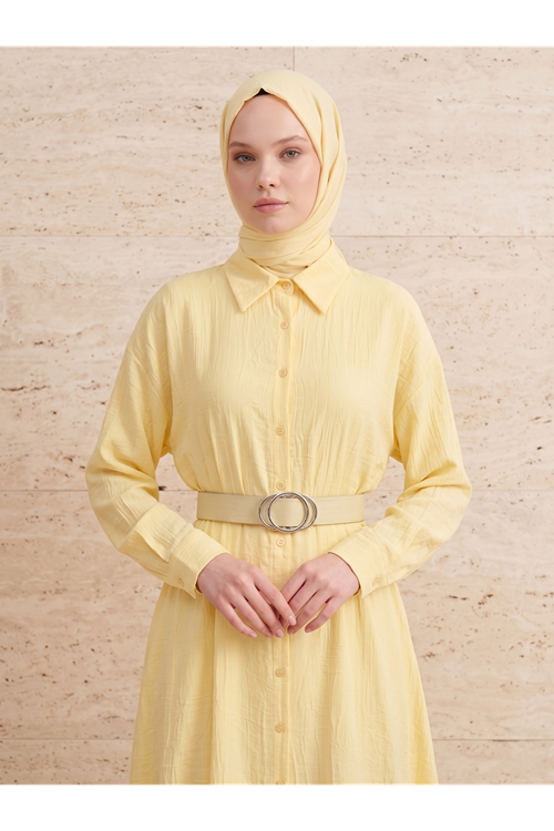 Yakalı Patlı Elbise-Sarı