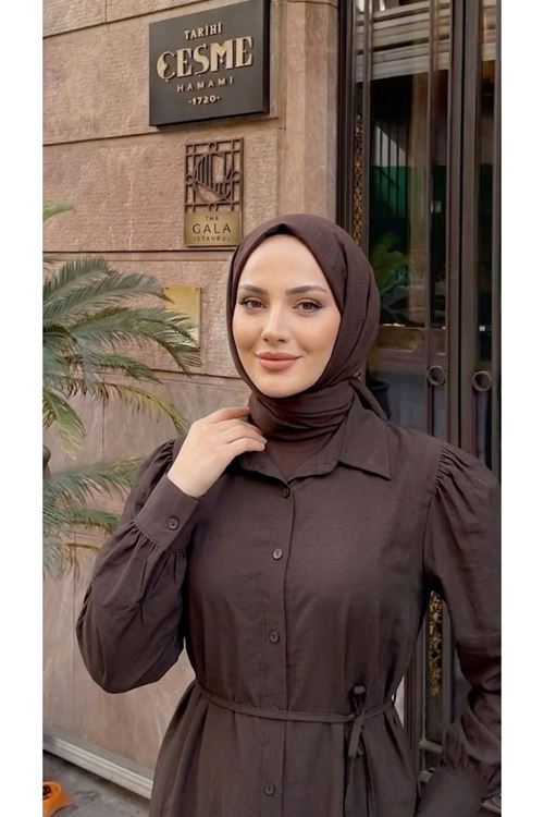 Yakalı Uzun Kupra Tunik-Kahve