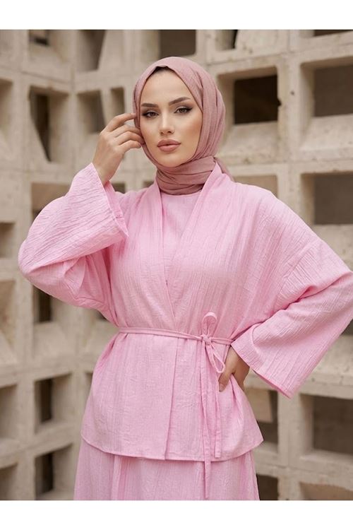 İkili Çilek Elbise-Pembe