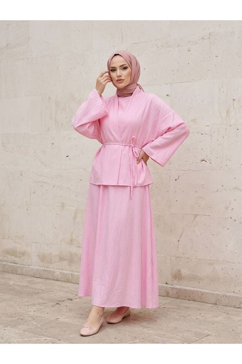 İkili Çilek Elbise-Pembe