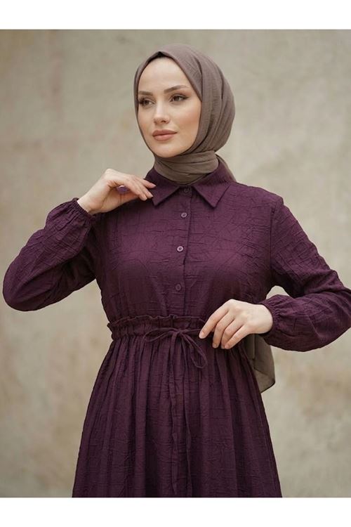 Beli Tünelli Elbise-Bordo