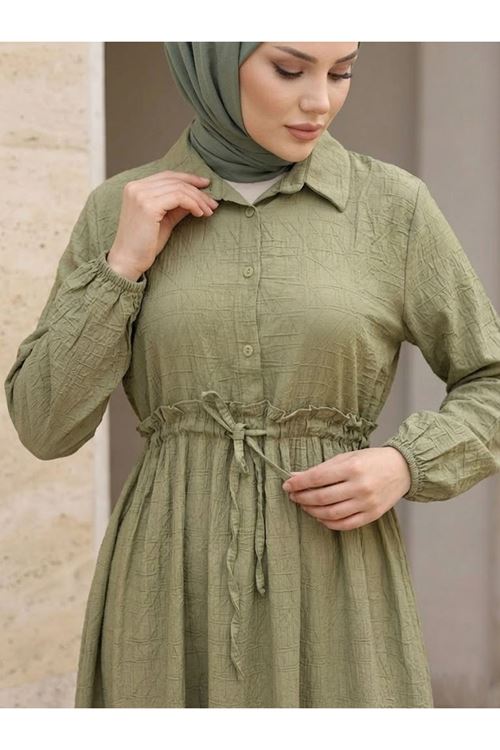 Beli Tünelli Elbise-Haki