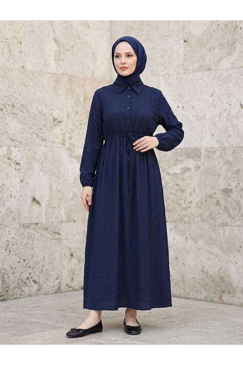 Beli Tünelli Elbise-Lacivert