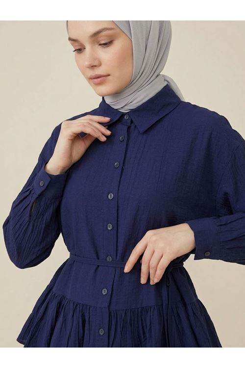 Büzgülü Etekli Çilek Takım-Lacivert
