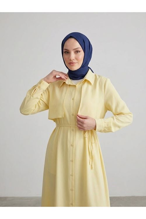 Aller Detay Patlı Elbise-Sarı