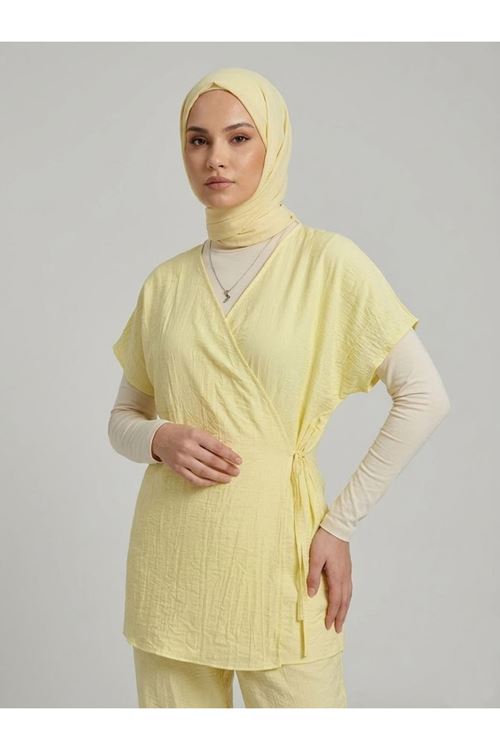 Yan Bağlamalı Yelekli Takım-Sarı