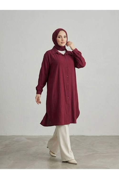 Yırtmaç Detay Uzun Tunik-Bordo