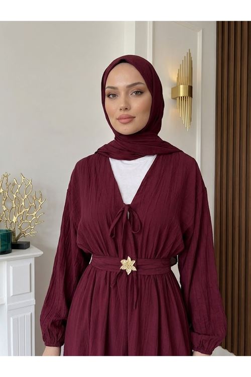 Kuşak Aksesuar Detay BAĞLAMALI eLBİSE-Bordo
