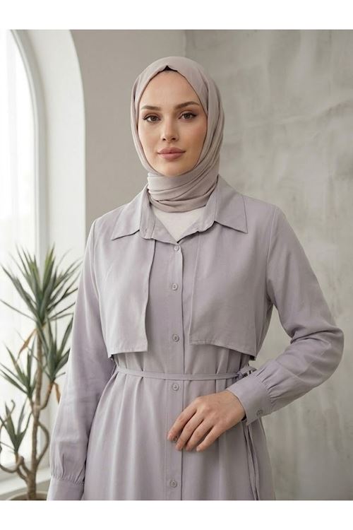 Aller Detay Patlı Elbise-Gri