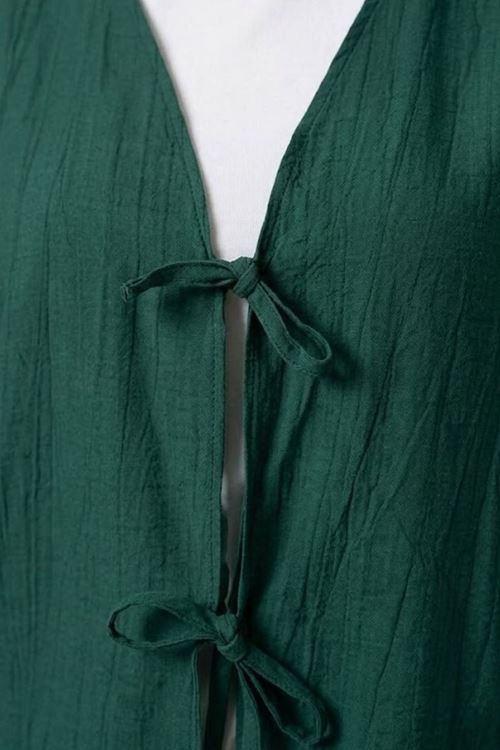 Kadın Zümrüt Yeşili Ön Bağlamalı Yeni Sezon Günlük Rahat Kalıp Trend İnce Çilek Kumaş  Tesettür Kimono Tunik