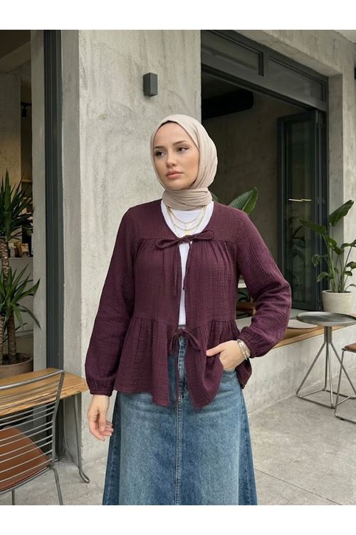 İki Bağlamalı Müslin Tunik-Bordo