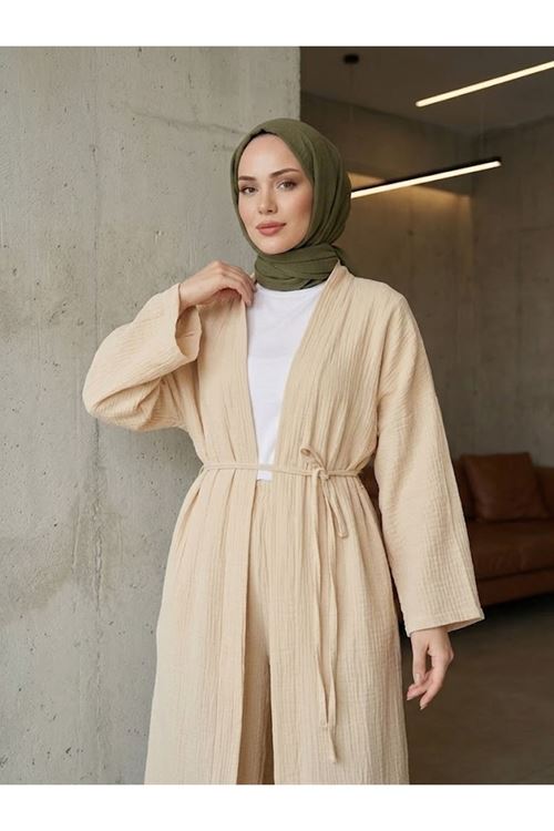 Uzun Hırka Pantolonlu Takım-Bej