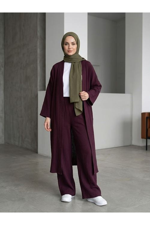 Uzun Hırka Pantolonlu Takım-Bordo
