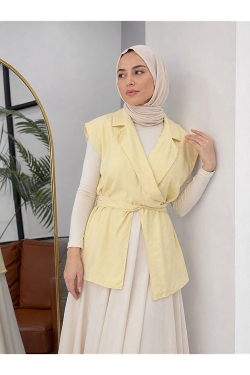 Yaka Bağlamalı Yelek-Sarı