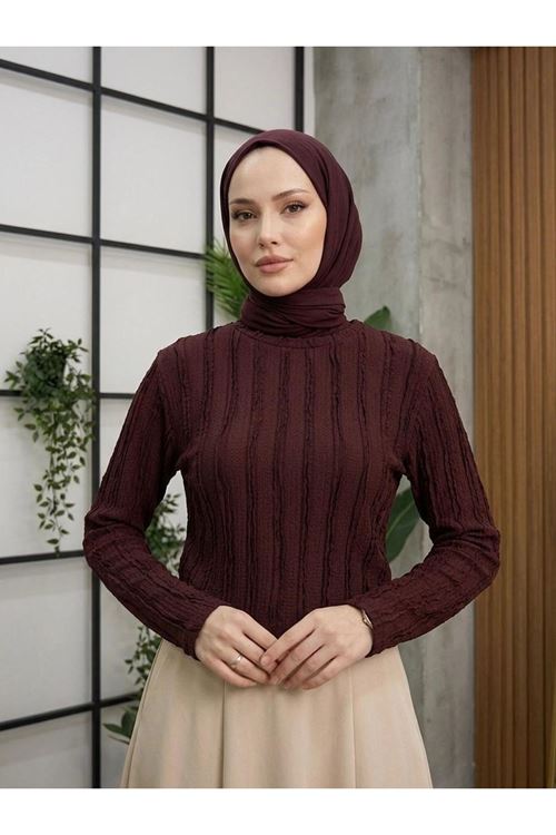Bisiklet Yaka Fırfır Bluz-Bordo