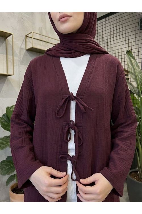 Üç Bağcıklı MüslinTunik-Bordo