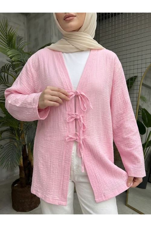 Üç Bağcıklı MüslinTunik-Pembe