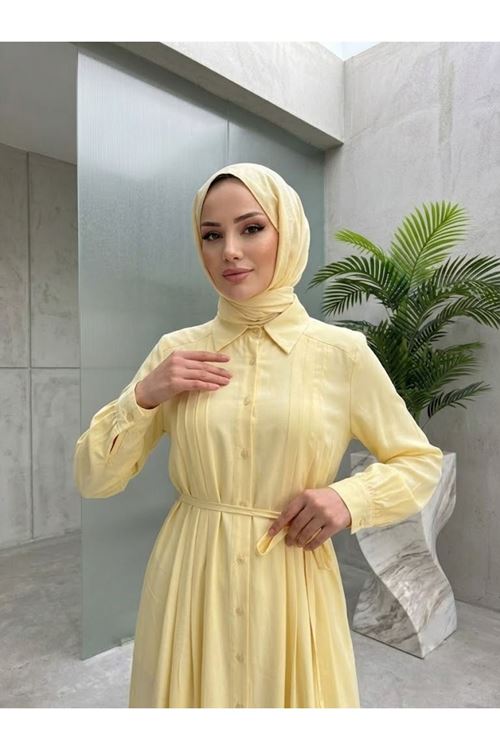 Ön Arka Pileli Pantolonlu Takım-Sarı