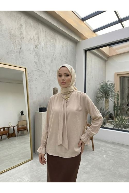 Yaka Kuşak Aksesuar Detay Tunik-Taş