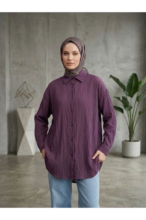 Kendinden Çizgili Tunik-Bordo