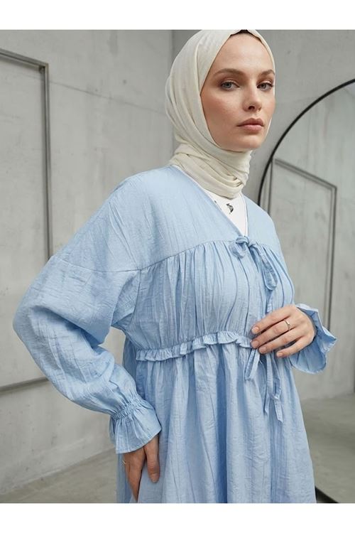 Büzgülü Bağlamalı Tunik-Mavi