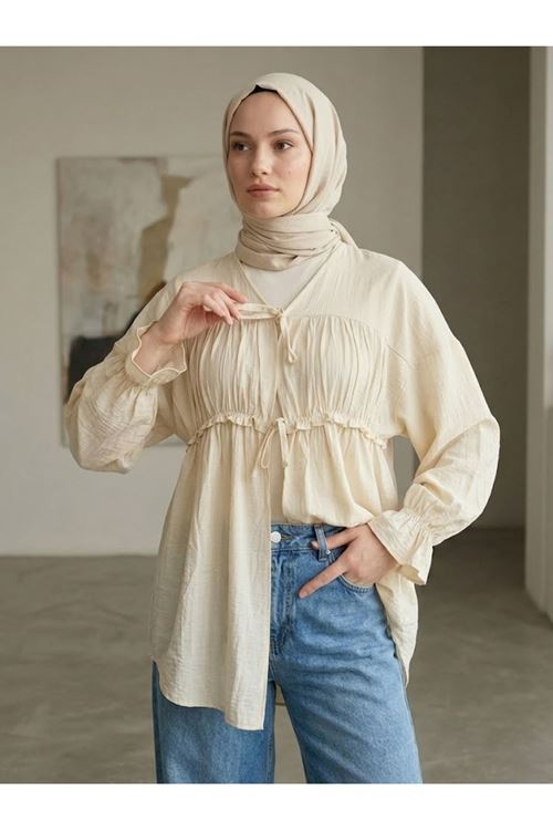 Büzgülü Bağlamalı Tunik-Taş