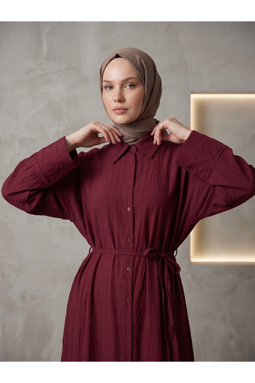 Pat Detay Elbise-Bordo