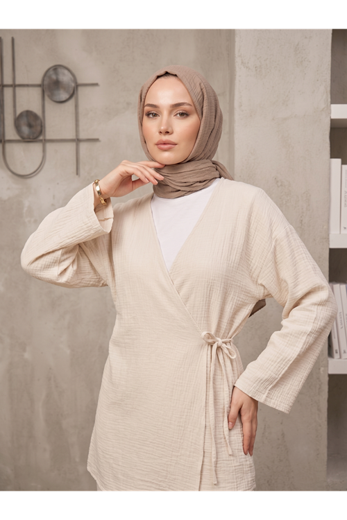 Yan Bağlamalı Müslin Takım-Taş