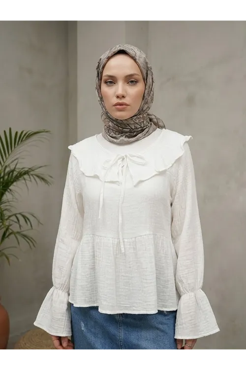 Yaka Bağlamalı Tunik-Ekru