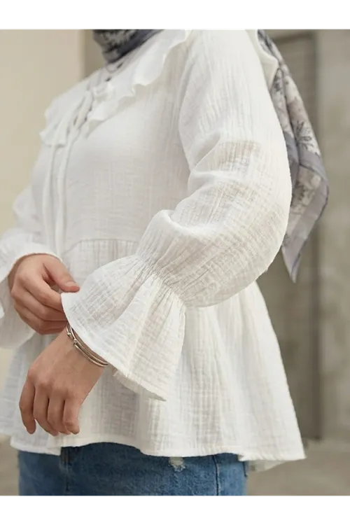 Yaka Bağlamalı Tunik-Ekru